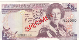 Jersey Banknote Five Pound  (Pick 21s) SPECIMEN Overprint Code FC - Superb UNC Condition - Jersey