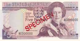 Jersey Banknote Five Pound  SPECIMEN Overprint Code AC - Superb UNC Condition - Jersey