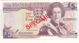 Jersey Banknote Five Pound  SPECIMEN Overprint Code EC - Superb UNC Condition - Jersey