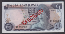 Jersey Banknote One Pound (Pick 11s.2)  SPECIMEN Overprint Code SB - Superb UNC Condition - Jersey