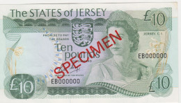 Jersey Banknote Ten Pound (Pick 13as)  SPECIMEN Overprint Code EB - AUNC Condition - Jersey