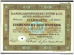 Aktie - Kammgarnspinnerei Stöhr & Co - 100 RM - 1932 - Industrie Aktie - Kammgarnspinnerei Stöhr & Co - 100 RM - 1932 - - Industrie