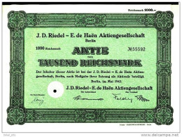 Aktie J.D.Riedel -E.de Haen AG Chemie 1942 - 1.000 RM - Industrie