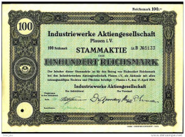 STAMMAKTIE Industriewerke AG Plauen I.V. 1939 - 100 RM - Textile