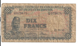 CONGO BELGE 10 FRANCS 1955 VG P 30 A - Banque Du Congo Belge