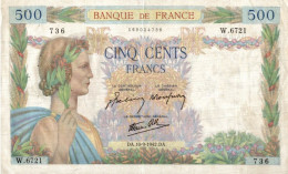 Cinq Cents Francs 1942 - 500 F 1940-1944 ''La Paix''