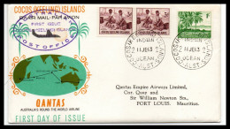 FFC Quantas  Austrlian Postoffice 1963  Port Louis Mauritius - Cocos (Keeling) Islands