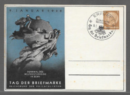 Dt.- Reich (009485) Privatganzsache Fech PP122/ C75/ 01 Tag Der Briefmarke, Denkmal Weltpostverein Mit SST Erfurt 9.1.38 - Private Postwaardestukken