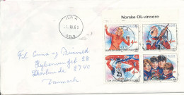 Norway Cover Sent To Denmark Ila 25-10-1989 With A Block Of 4 From A Minisheet - Lettres & Documents