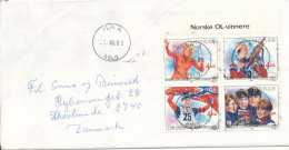 Norway Cover Sent To Denmark Ila 25-10-1989 With A Block Of 4 From A Minisheet - Covers & Documents