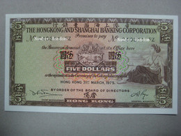 1975 Hong Kong Bank HSBC  $5 UNC  Number Random - Hongkong