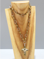 - SUPERBE COLLIER BRUTALISTE CROIX LAITON COLLIER Métal LAITON BIJOU VINTAGE     E - Andere & Zonder Classificatie