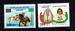1986 - Libye- Union Arabe Africaine -Drapeaux Du Maroc - Bijoux - Vêtements Traditionnels- Chevaux-  2v MNH** - Libia