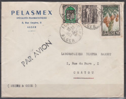 DATTES 25F + ORAN 2F + APOLLON 10F  Sur Lettre  Pub " PELASMEX " De  ALGER GARE  Le  30 3 1953 - Lettres & Documents