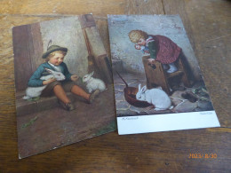 H. KAULBACH - HASENFUESSE - MAEDCHEN RETTET Sich Mit PUPPE Vor KANINCHEN - ALOYS BINDER - JUNGE Mit ALBINO KANINCHEN - Kaulbach, Hermann