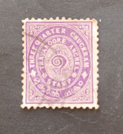 TRAVANCORE 1921  3/4 Ch VIOLET- LILE C. YVERT N.14 A - Travancore