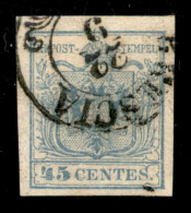 Antichi Stati Italiani - Lombardo Veneto - 1855 - 45 Cent (12d - Oltremare Grigio Chiaro) Usato A Brescia - Cert. AG (2. - Altri & Non Classificati