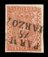 Antichi Stati Italiani - Parma - 1853/1855 - 15 Cent (7c) Con Greca Di Destra Più Larga E Stampa Difettosa - Usato - Die - Andere & Zonder Classificatie