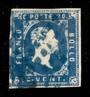 Antichi Stati Italiani - Sardegna - 20 Cent (2h) - Celeste Scuro) Annullato Con Rombi In Azzurro - E. Diena - Sonstige & Ohne Zuordnung