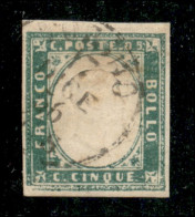 Antichi Stati Italiani - Sardegna - 1855 - 5 Cent (13d - Verde Smeraldo) Usato - Diena (800) - Other & Unclassified