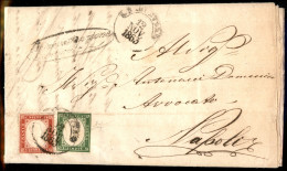 Regno - Vittorio Emanuele II - 40 Cent (3) In Uso Misto Con 5 Cent (13Ea - Sardegna) Su Piego Da Barletta A Napoli Del 1 - Sonstige & Ohne Zuordnung