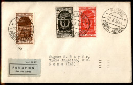 Regno - Vittorio Emanuele III - Fiume (350 + 351 + 62 Aerea) - 3 Valori Su Aerogramma FDC (12 Marzo 1934) Da Fiume A Rom - Andere & Zonder Classificatie