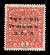 Occupazioni I Guerra Mondiale - Venezia Giulia - 1918 - 3 Kronen (16) - Gomma Originale - Sonstige & Ohne Zuordnung