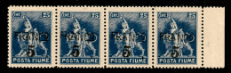 Occupazioni I Guerra Mondiale - Fiume - 1919 - Franco 5 Su 25 Cent (D76aga) - Striscia Di Quattro Con Soprastampe Obliqu - Other & Unclassified