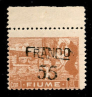 Occupazioni I Guerra Mondiale - Fiume - 1919 - Franco 55 Su 1 Corona (C83eaa) Con Soprastampa Obliqua - Bordo Foglio Con - Otros & Sin Clasificación