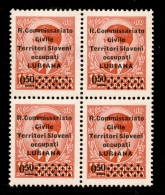 Occupazioni II Guerra Mondiale - Lubiana - 1941 - 0,50 Su 1,50 Din (39n + 39n Varietà Ib) In Quartina Con Il Decalco Del - Other & Unclassified