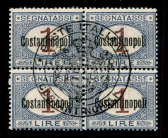 Uffici Postali All'Estero - Costantinopoli - 1922 - 1 Lira (4) - Blocco Di Quattro Con Bollo Di Controllo Al Centro - Go - Other & Unclassified