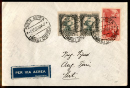 Colonie - Libia - 50 Cent (28 - Aerea) + Complementari (46 Coppia) Su Aerogramma FDC (1 Ottobre 1936) Da Tripoli A Sirte - Other & Unclassified