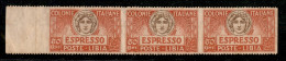 Colonie - Libia - 1921 - 50 Cent (4e) - Striscia Di 3 Bordo Foglio Non Dentellata In Verticale - Gomma Originale - Autres & Non Classés