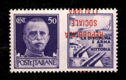 Repubblica Sociale Italiana - Provvisori - 1944 - 50 Cent Marina (33Aaf) Con Soprastampa Sulla Vignetta Capovolta E Spos - Autres & Non Classés