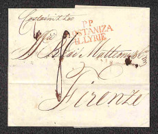 Europa - Austria - PP Kostaniza Illyrie (rosso) - Lettera Per Firenze Del 29.1.1812 Tassata 6 + 8 + Al Retro 12 Fevrier - Altri & Non Classificati
