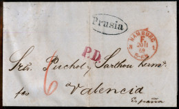 Europa - Germania - Hamburg (rosso) + P.D. (viola) + Prusia - Lettera Per Valencia Del 20.11.1868 - 6 Di Tassa - Otros & Sin Clasificación