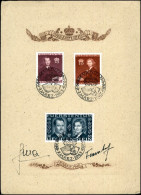 Europa - Liechtenstein - Nozze 7.3.43 (211/213) - Cartoncino Commemorativo Con Firme Autografe - Autres & Non Classés