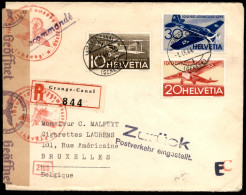 Europa - Svizzera - Posta Aerea (435/437) - Serie Completa Su Raccomandata  FDC Da Ginevra A Bruxelles Del 1.9.44 - Cens - Sonstige & Ohne Zuordnung