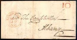 Oltremare - Stati Uniti D'America - Kingston N.Y. + 10 (in Rosso) - Letterina Per Albany Del 20.11.1837 - V. Alfani - Sonstige & Ohne Zuordnung