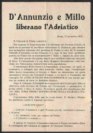 Prefilateliche E Documenti - Italia - 1919 (17 Novembre) - D'Annunzio E Millo Liberano L'Adriatico - Volantino Da Roma - Sonstige & Ohne Zuordnung