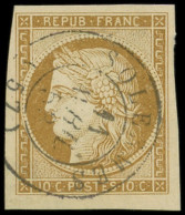 EMISSION DE 1849 - 1    10c. Bistre-jaune, Obl. Càd T15 SOLESMES 11/3/52, Grandes Marges, Superbe, Certif. Scheller - 1849-1850 Ceres