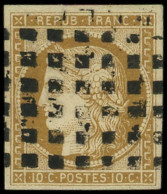 EMISSION DE 1849 - 1    10c. Bistre-jaune, Obl. GROS POINTS, TB. C - 1849-1850 Ceres