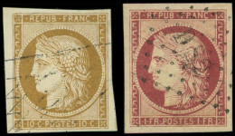EMISSION DE 1849 - 1 Et 6, 10c. Bistre-jaune Et 1f. Carmin Obl., Restaurés, Aspect TB - 1849-1850 Cérès