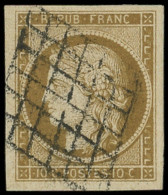 EMISSION DE 1849 - 1b   10c. Bistre-VERDATRE, Belles Marges, Obl. GRILLE, TTB. C - 1849-1850 Ceres