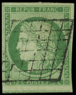 EMISSION DE 1849 - 2    15c. Vert, Voisin En Bas, Obl. GRILLE, TTB. C - 1849-1850 Cérès