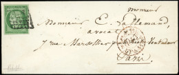 Let EMISSION DE 1849 - 2    15c. Vert, Obl. GRILLE S. Env., Càd Rouge B LEV De 2h 1/2 B/Don De HhS/P.P., Au Verso Càd PA - 1849-1876: Periodo Clásico