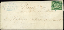 Let EMISSION DE 1849 - 2    15c. Vert, Filets Touchés, Obl. ETOILE BLEUE S. LSC, Au Verso Càd PARIS 10/11/52, B/TB - 1849-1876: Periodo Classico