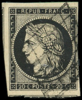 EMISSION DE 1849 - 3    20c. Noir Sur Jaune, 2 Voisins Obl. GRILLE, TTB - 1849-1850 Cérès