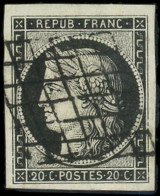 EMISSION DE 1849 - 3a   20c. Noir Sur Blanc, Grandes Marges, Obl. GRILLE, TTB/Br - 1849-1850 Ceres