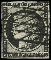 EMISSION DE 1849 - 3a   20c. Noir Sur Blanc, Obl. GRILLE SANS FIN, Petites Marges Intactes, TB. C - 1849-1850 Cérès